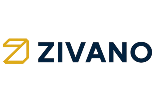 Zivano logo with a yellow and blue design on a white background
